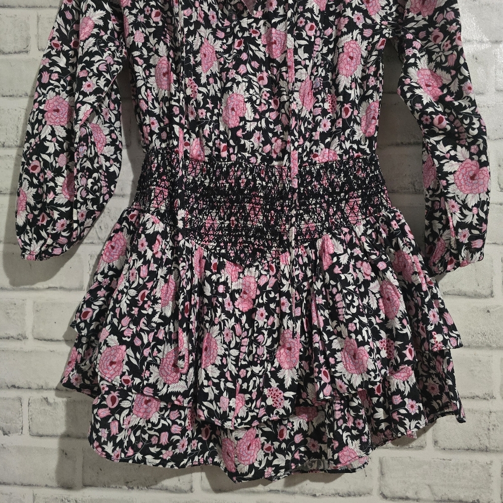 LoveShackFancy Netra Floral Mini Dress Black/Pink Floral Size XS - Picture 7 of 10